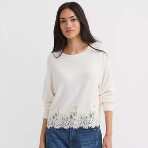 White Floral Lace Hem Top